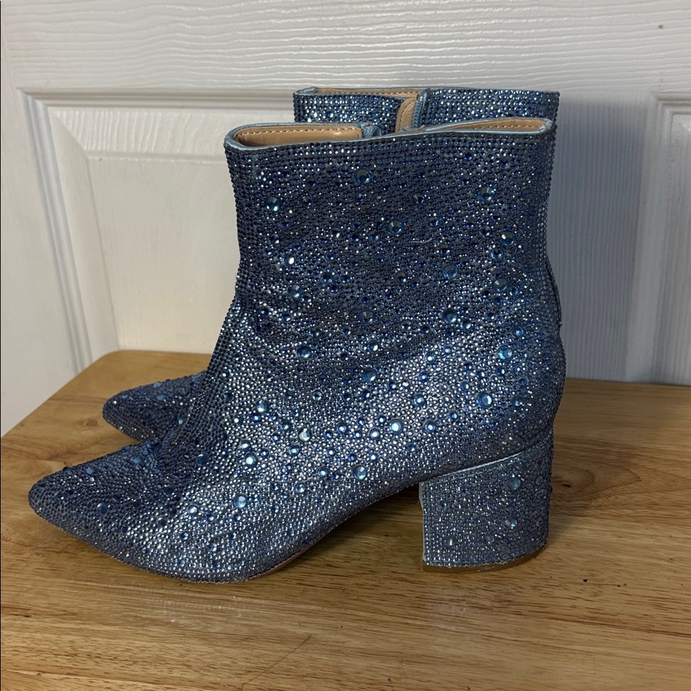 Betsey Johnson Kyla Glass Stone Blue Embellished Ankle western Boots Size 8 - Picture 4 of 9
